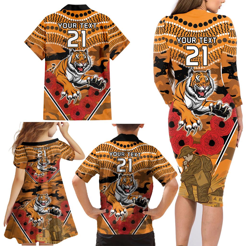 Custom Wests Tigers Rugby ANZAC Family Matching Long Sleeve Bodycon Dress and Hawaiian Shirt Aboriginal and Army Patterns