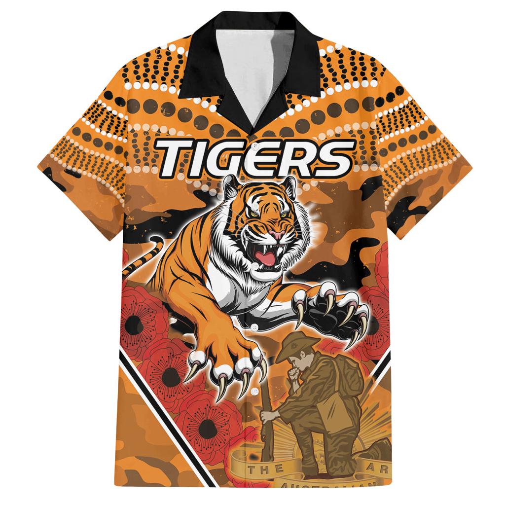 Custom Wests Tigers Rugby ANZAC Family Matching Long Sleeve Bodycon Dress and Hawaiian Shirt Aboriginal and Army Patterns