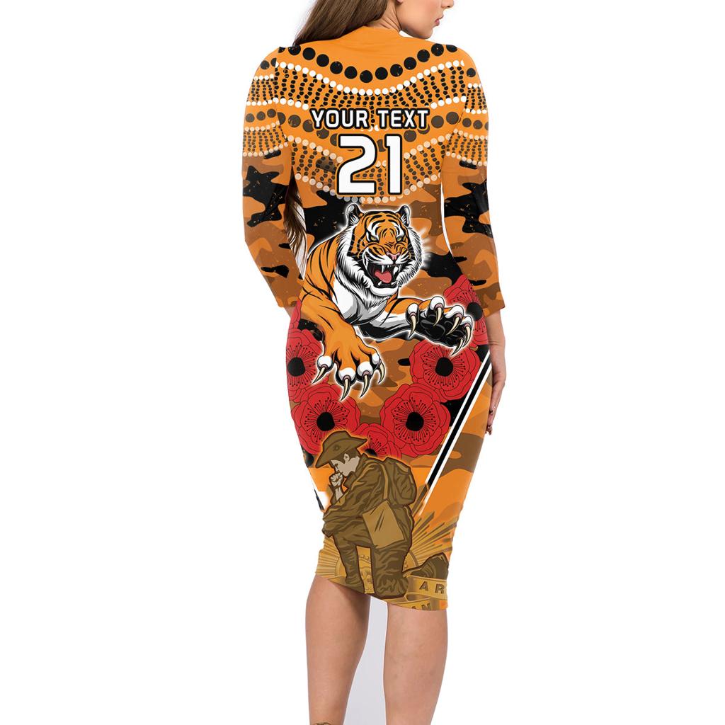 Custom Wests Tigers Rugby ANZAC Family Matching Long Sleeve Bodycon Dress and Hawaiian Shirt Aboriginal and Army Patterns