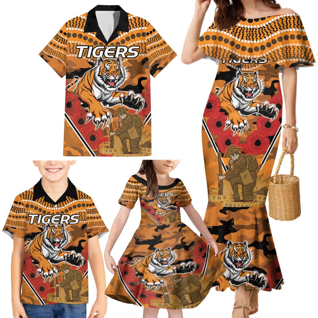 Custom Wests Tigers Rugby ANZAC Family Matching Mermaid Dress and Hawaiian Shirt Aboriginal and Army Patterns