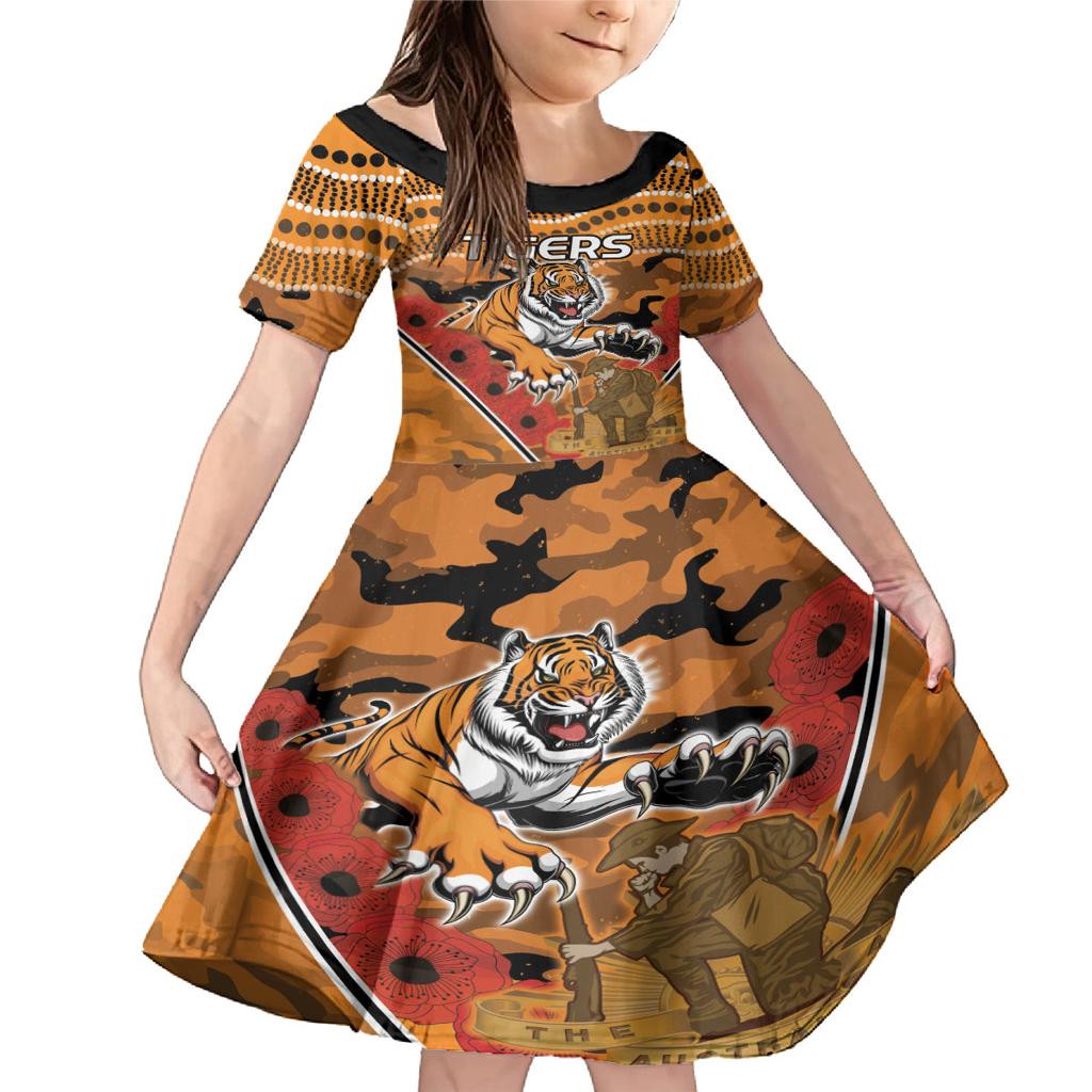 Custom Wests Tigers Rugby ANZAC Family Matching Mermaid Dress and Hawaiian Shirt Aboriginal and Army Patterns