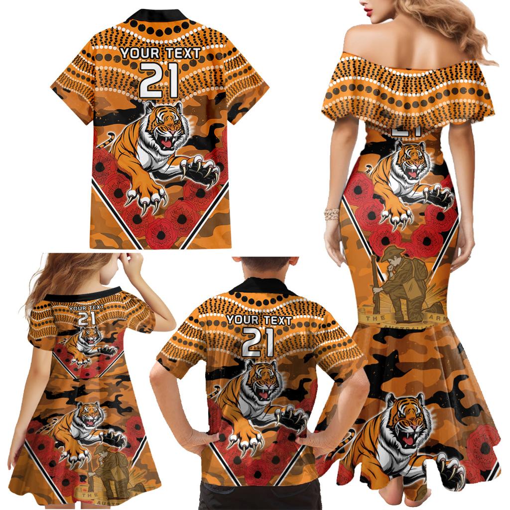 Custom Wests Tigers Rugby ANZAC Family Matching Mermaid Dress and Hawaiian Shirt Aboriginal and Army Patterns