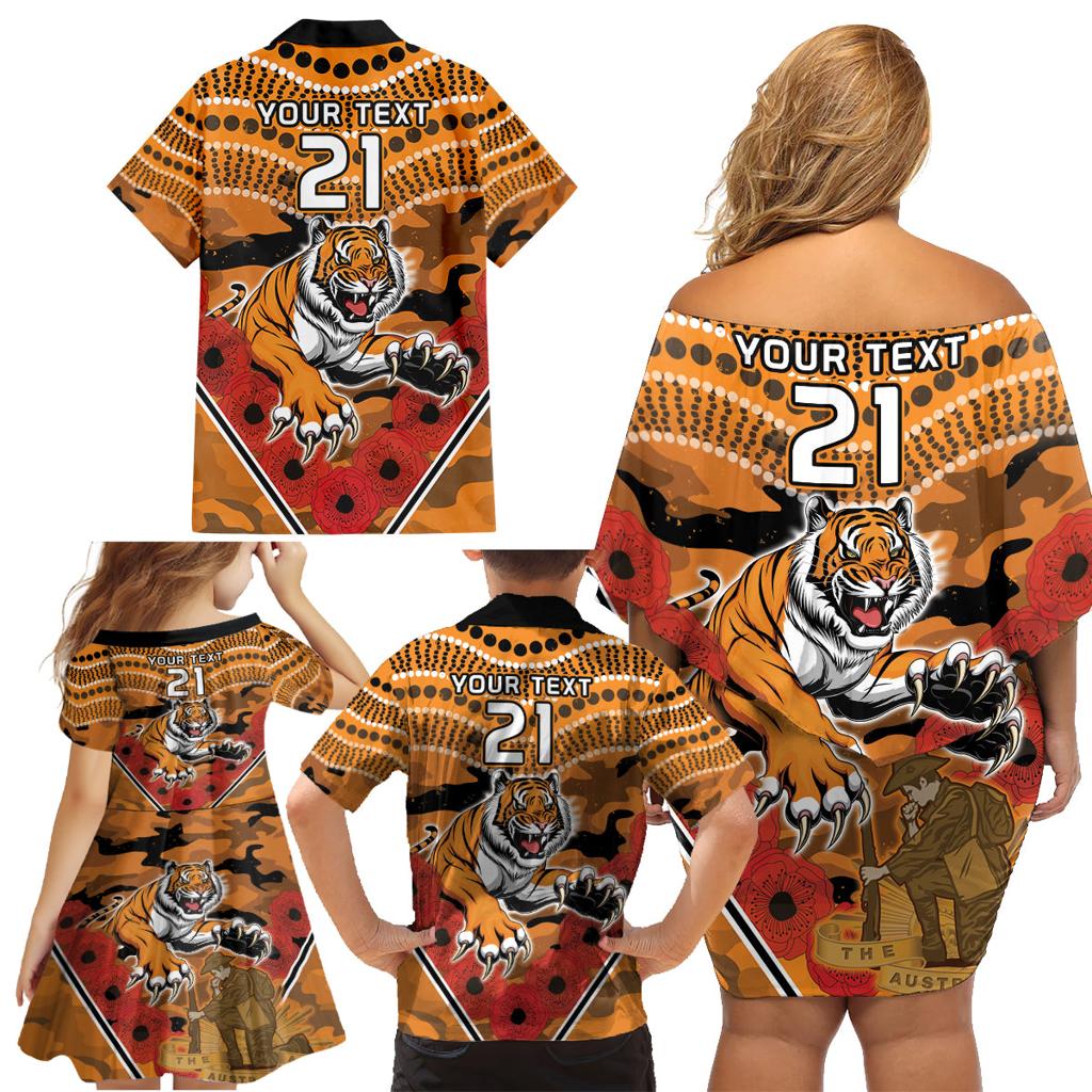 Custom Wests Tigers Rugby ANZAC Family Matching Off Shoulder Short Dress and Hawaiian Shirt Aboriginal and Army Patterns