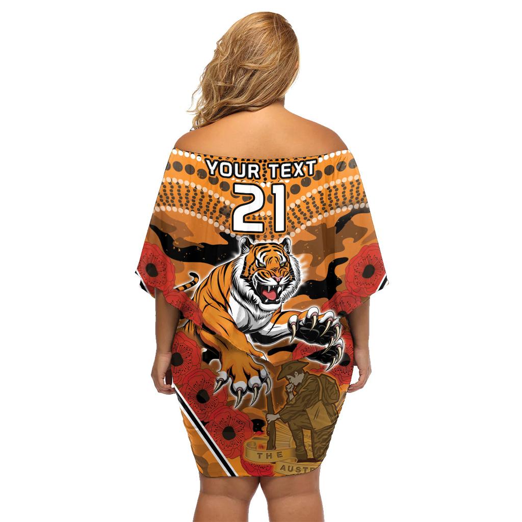 Custom Wests Tigers Rugby ANZAC Family Matching Off Shoulder Short Dress and Hawaiian Shirt Aboriginal and Army Patterns