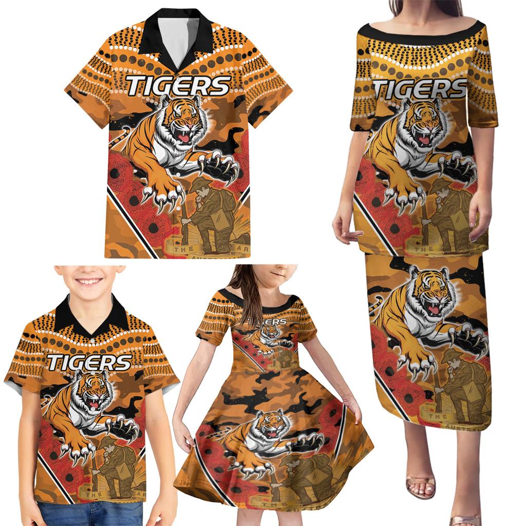 Custom Wests Tigers Rugby ANZAC Family Matching Puletasi and Hawaiian Shirt Aboriginal and Army Patterns