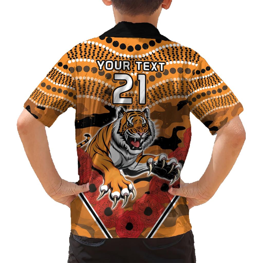 Custom Wests Tigers Rugby ANZAC Family Matching Short Sleeve Bodycon Dress and Hawaiian Shirt Aboriginal and Army Patterns