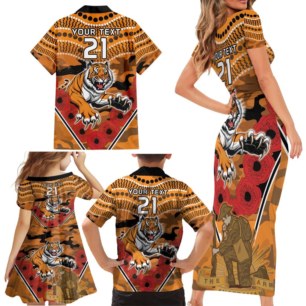 Custom Wests Tigers Rugby ANZAC Family Matching Short Sleeve Bodycon Dress and Hawaiian Shirt Aboriginal and Army Patterns