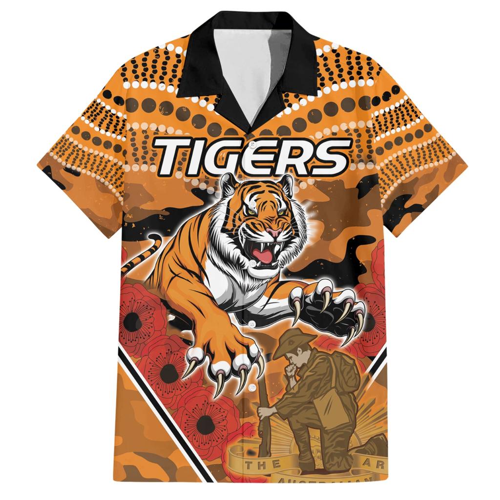 Custom Wests Tigers Rugby ANZAC Family Matching Short Sleeve Bodycon Dress and Hawaiian Shirt Aboriginal and Army Patterns