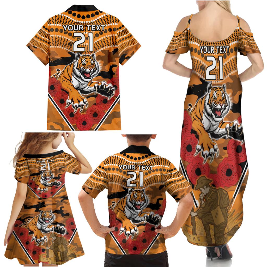 Custom Wests Tigers Rugby ANZAC Family Matching Summer Maxi Dress and Hawaiian Shirt Aboriginal and Army Patterns