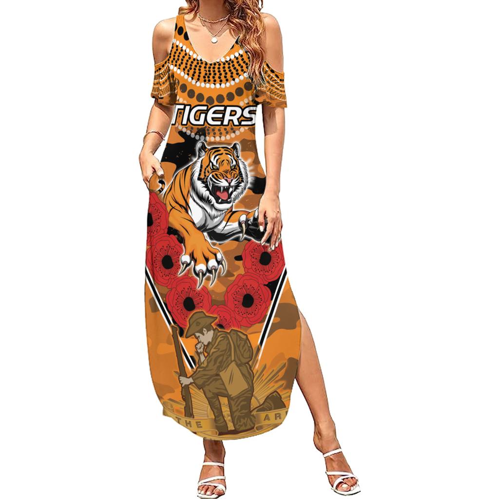 Custom Wests Tigers Rugby ANZAC Family Matching Summer Maxi Dress and Hawaiian Shirt Aboriginal and Army Patterns