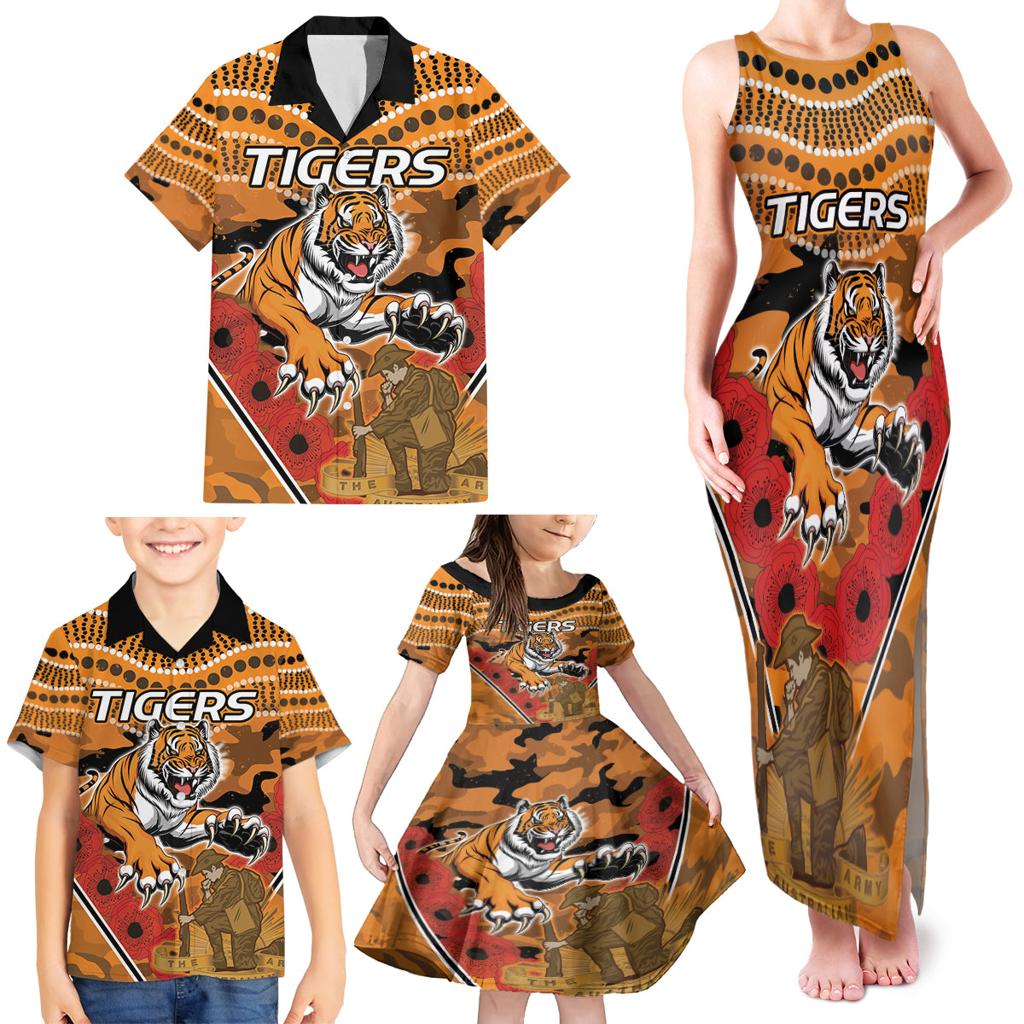 Custom Wests Tigers Rugby ANZAC Family Matching Tank Maxi Dress and Hawaiian Shirt Aboriginal and Army Patterns