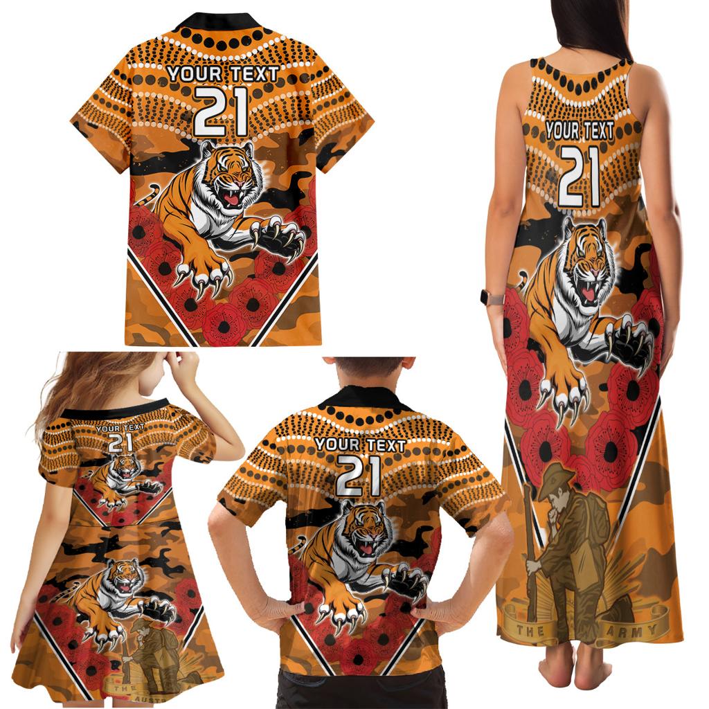 Custom Wests Tigers Rugby ANZAC Family Matching Tank Maxi Dress and Hawaiian Shirt Aboriginal and Army Patterns