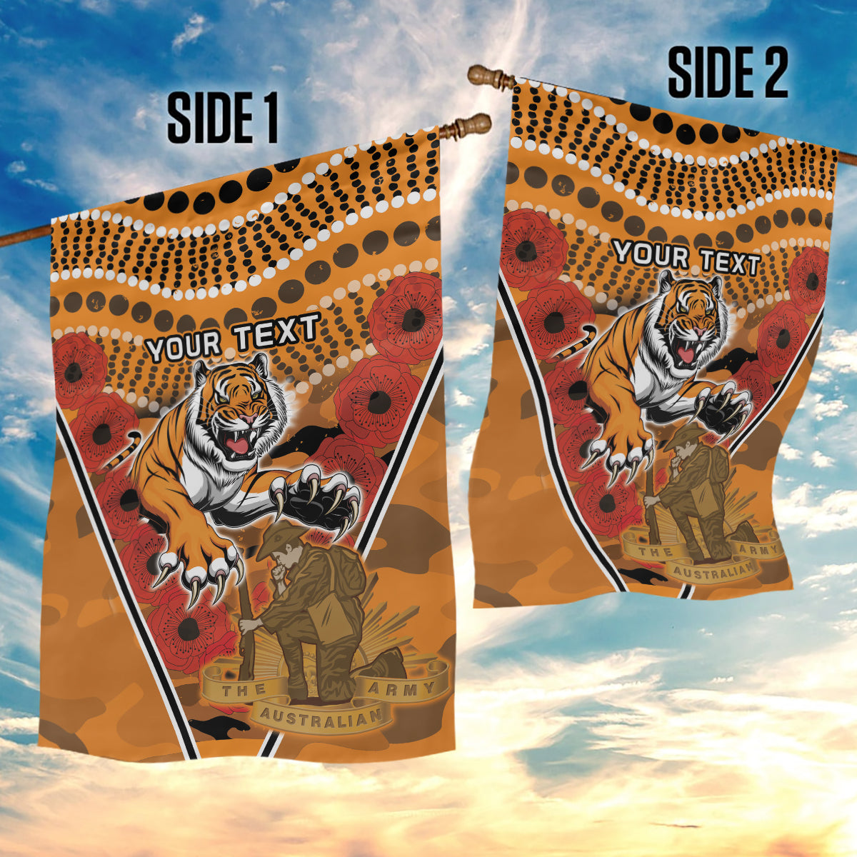 Custom Wests Tigers Rugby ANZAC Garden Flag Aboriginal and Army Patterns