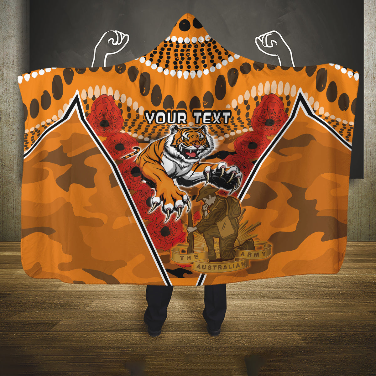 Custom Wests Tigers Rugby ANZAC Hooded Blanket Aboriginal and Army Patterns