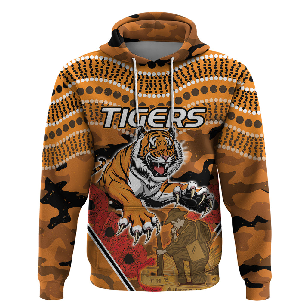 Custom Wests Tigers Rugby ANZAC Hoodie Aboriginal and Army Patterns