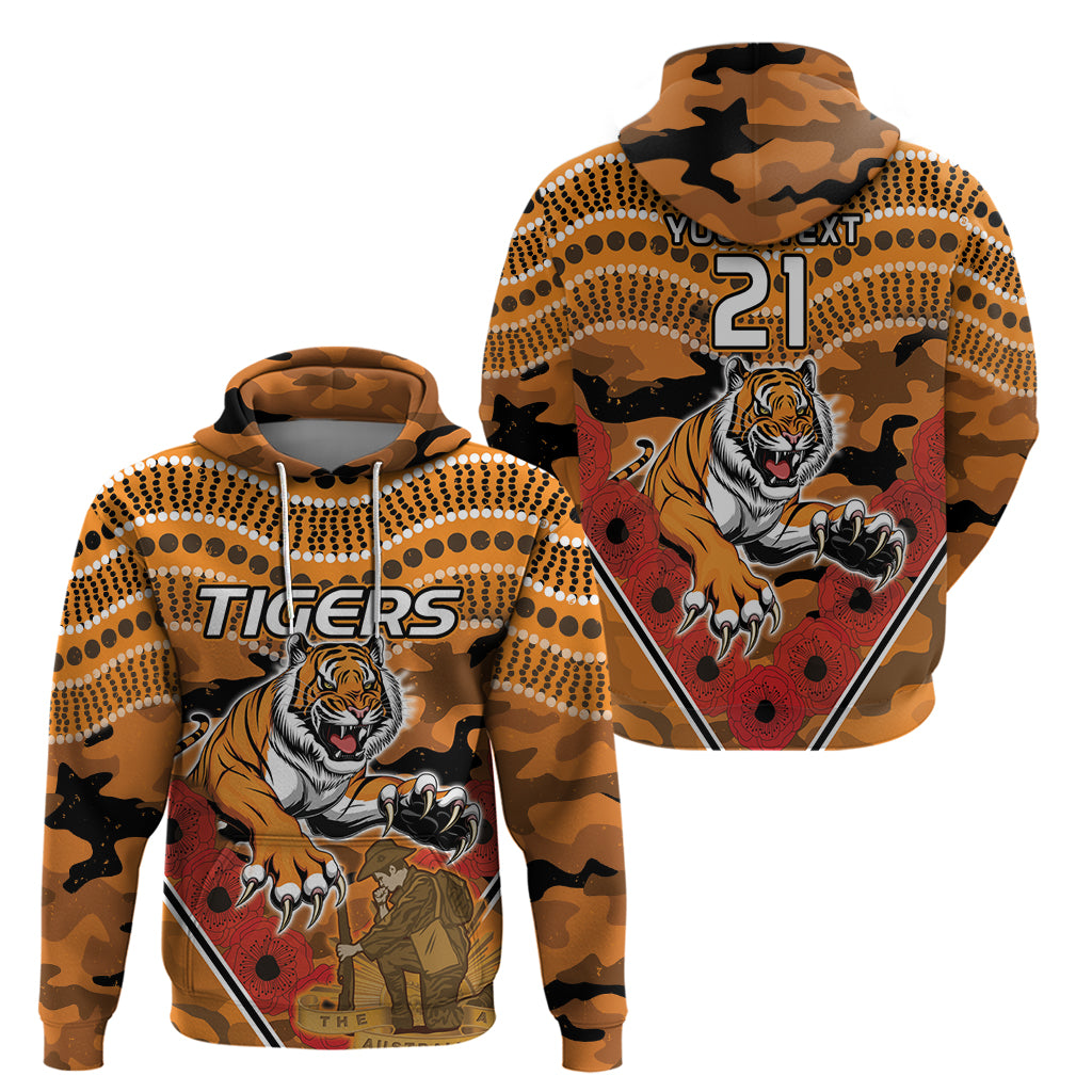 Custom Wests Tigers Rugby ANZAC Hoodie Aboriginal and Army Patterns