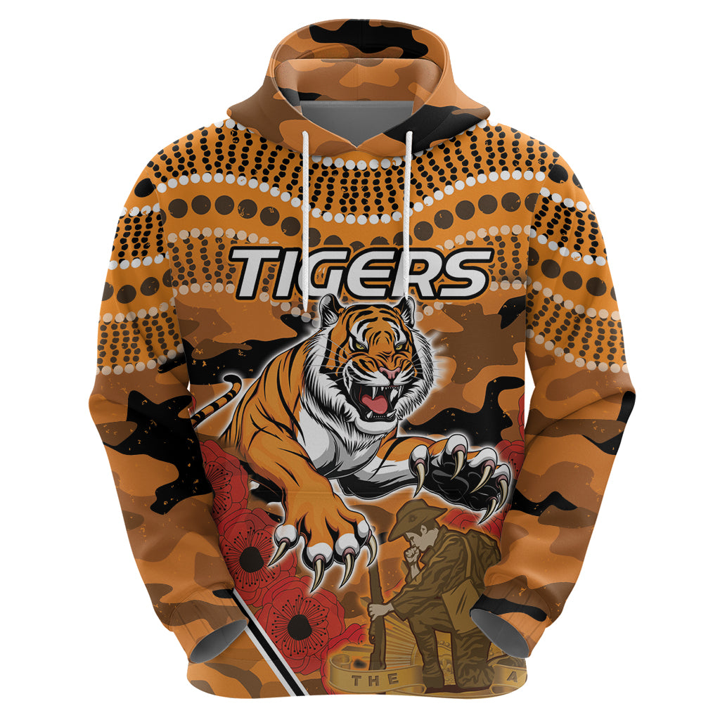 Custom Wests Tigers Rugby ANZAC Hoodie Aboriginal and Army Patterns