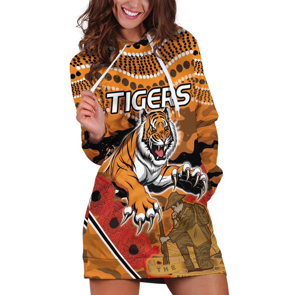 Custom Wests Tigers Rugby ANZAC Hoodie Dress Aboriginal and Army Patterns