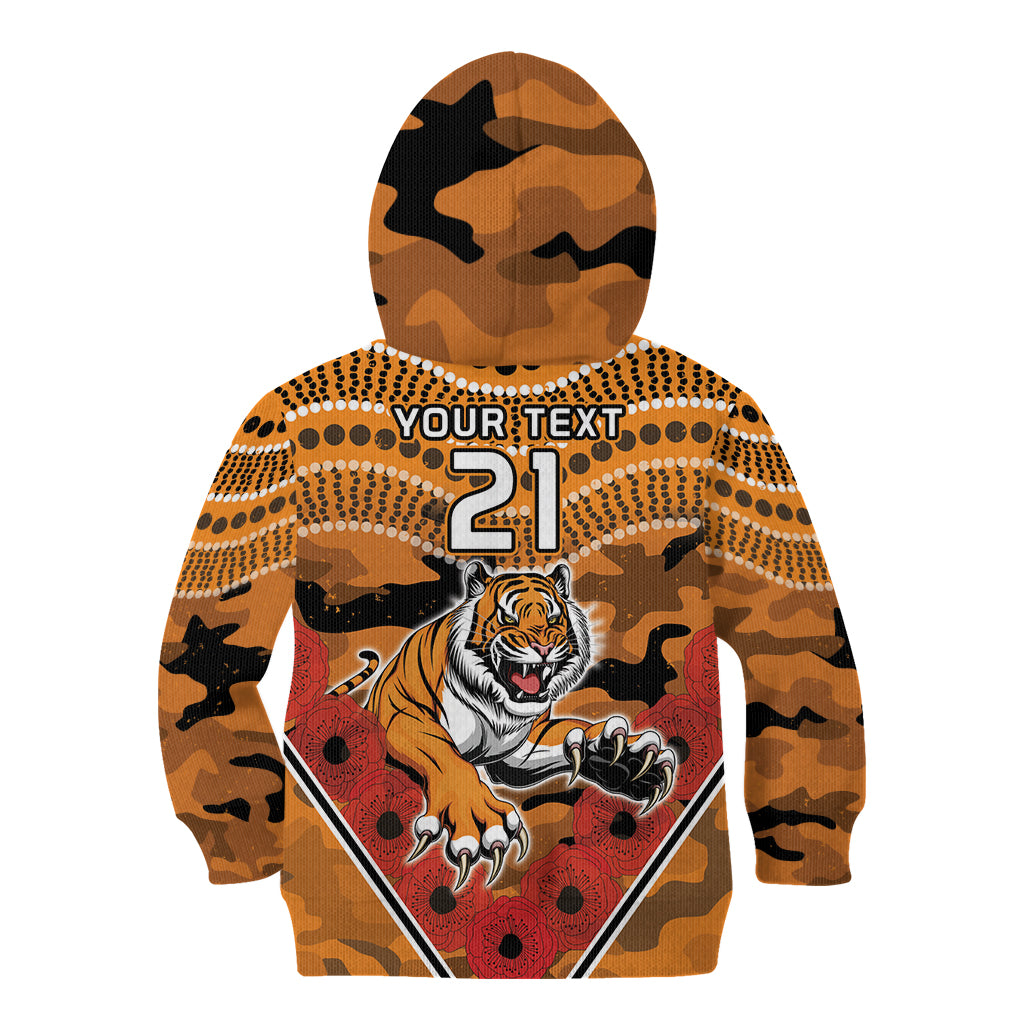 Custom Wests Tigers Rugby ANZAC Kid Hoodie Aboriginal and Army Patterns