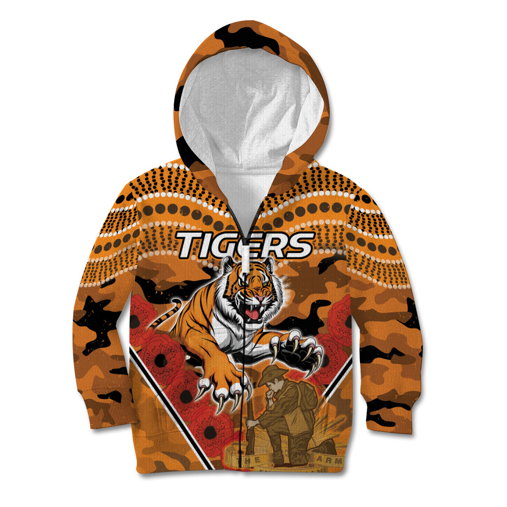 Custom Wests Tigers Rugby ANZAC Kid Hoodie Aboriginal and Army Patterns