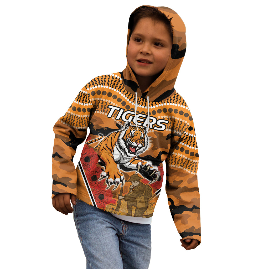 Custom Wests Tigers Rugby ANZAC Kid Hoodie Aboriginal and Army Patterns