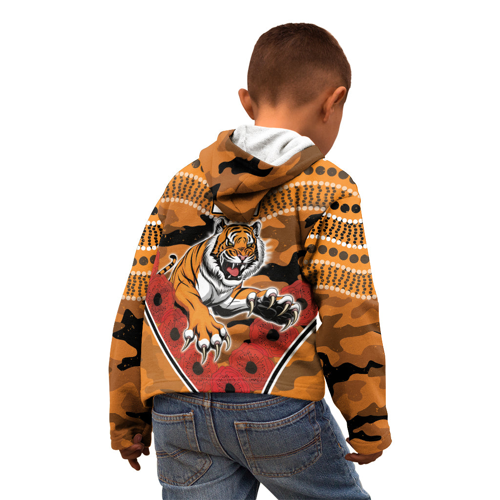 Custom Wests Tigers Rugby ANZAC Kid Hoodie Aboriginal and Army Patterns