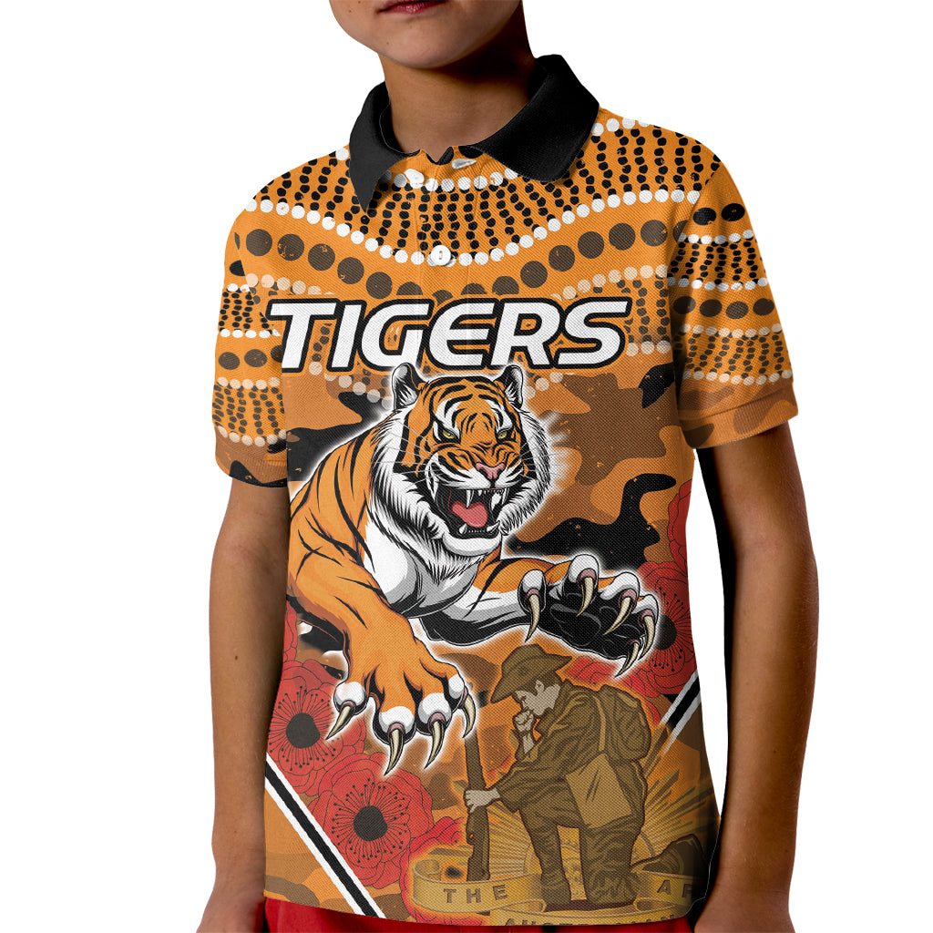 Custom Wests Tigers Rugby ANZAC Kid Polo Shirt Aboriginal and Army Patterns