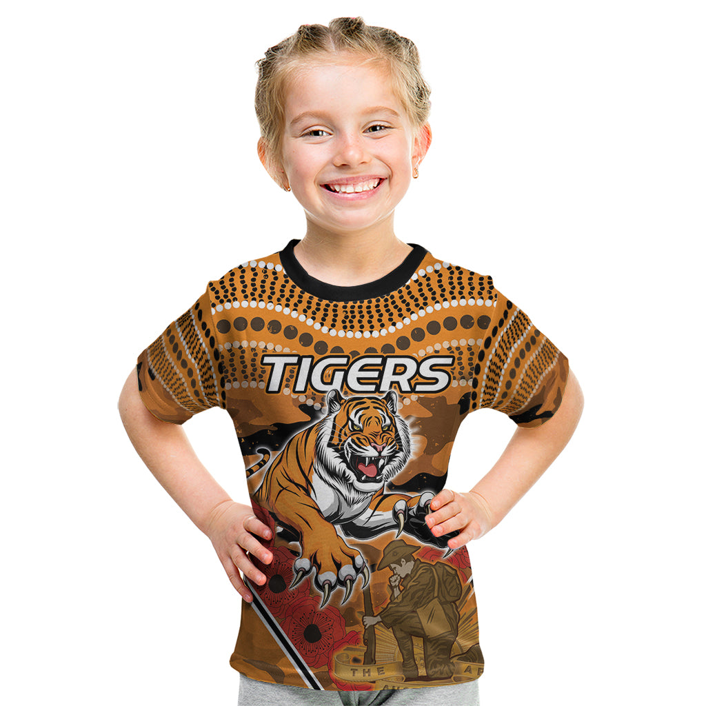 Custom Wests Tigers Rugby ANZAC Kid T Shirt Aboriginal and Army Patterns