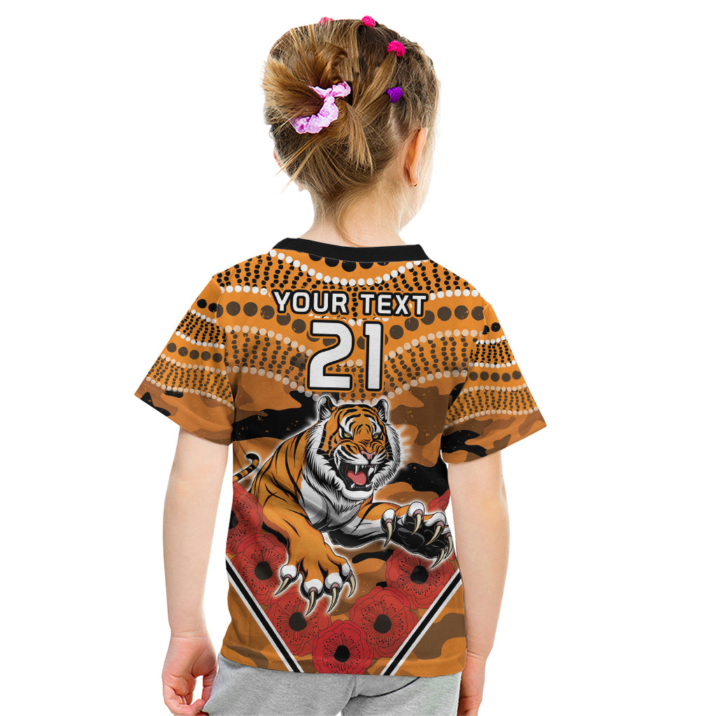 Custom Wests Tigers Rugby ANZAC Kid T Shirt Aboriginal and Army Patterns