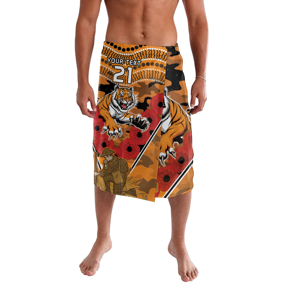 Custom Wests Tigers Rugby ANZAC Lavalava Aboriginal and Army Patterns