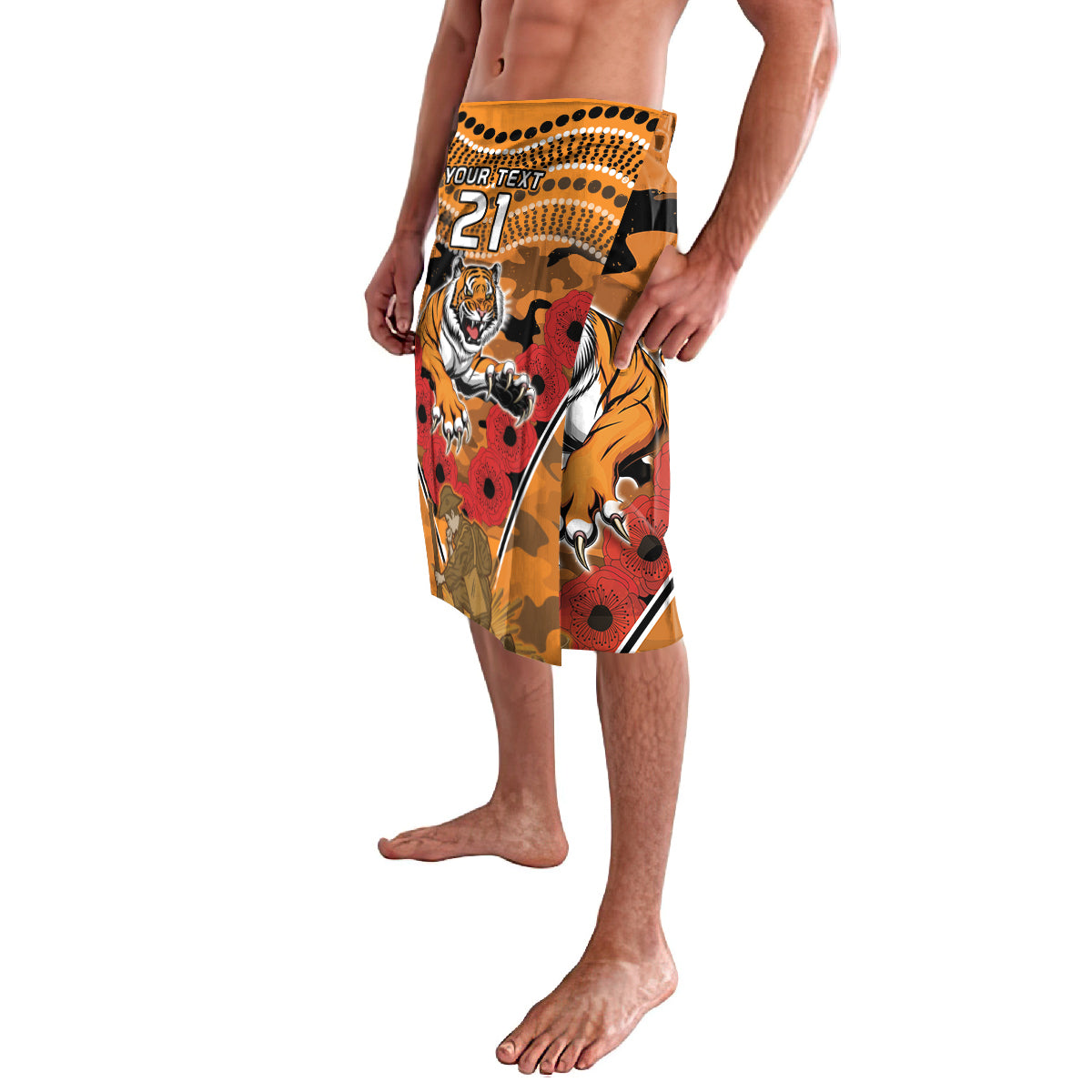 Custom Wests Tigers Rugby ANZAC Lavalava Aboriginal and Army Patterns