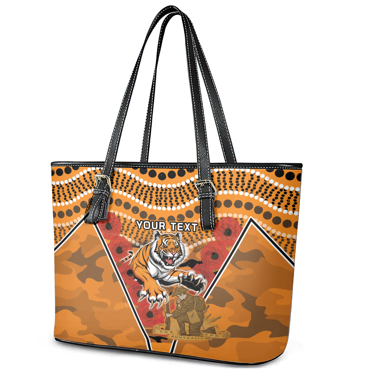 Custom Wests Tigers Rugby ANZAC Leather Tote Bag Aboriginal and Army Patterns