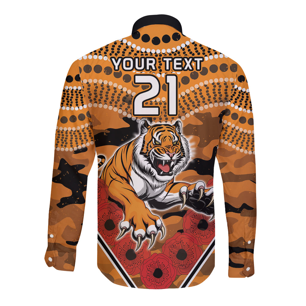 Custom Wests Tigers Rugby ANZAC Long Sleeve Button Shirt Aboriginal and Army Patterns