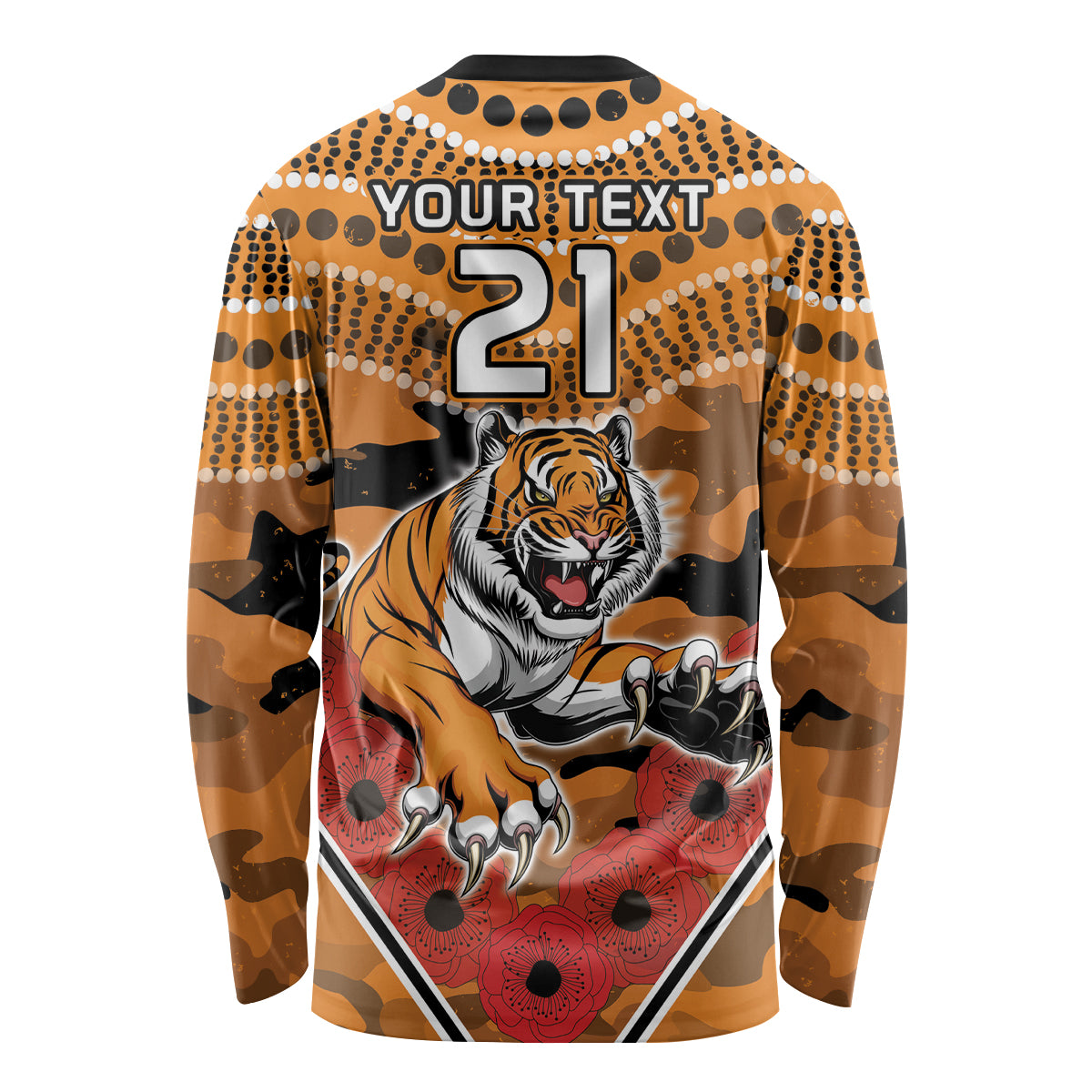 Custom Wests Tigers Rugby ANZAC Long Sleeve Shirt Aboriginal and Army Patterns