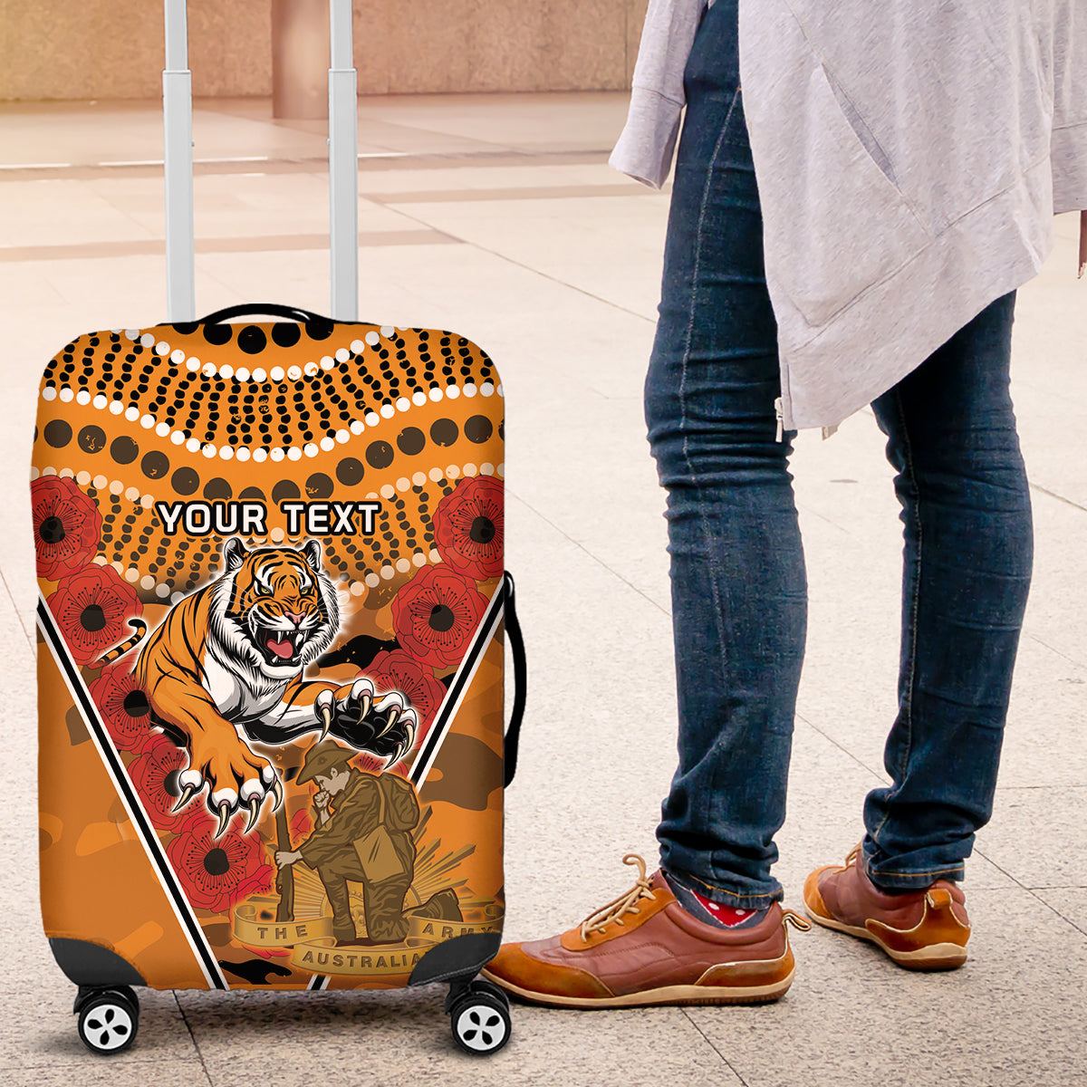 Custom Wests Tigers Rugby ANZAC Luggage Cover Aboriginal and Army Patterns