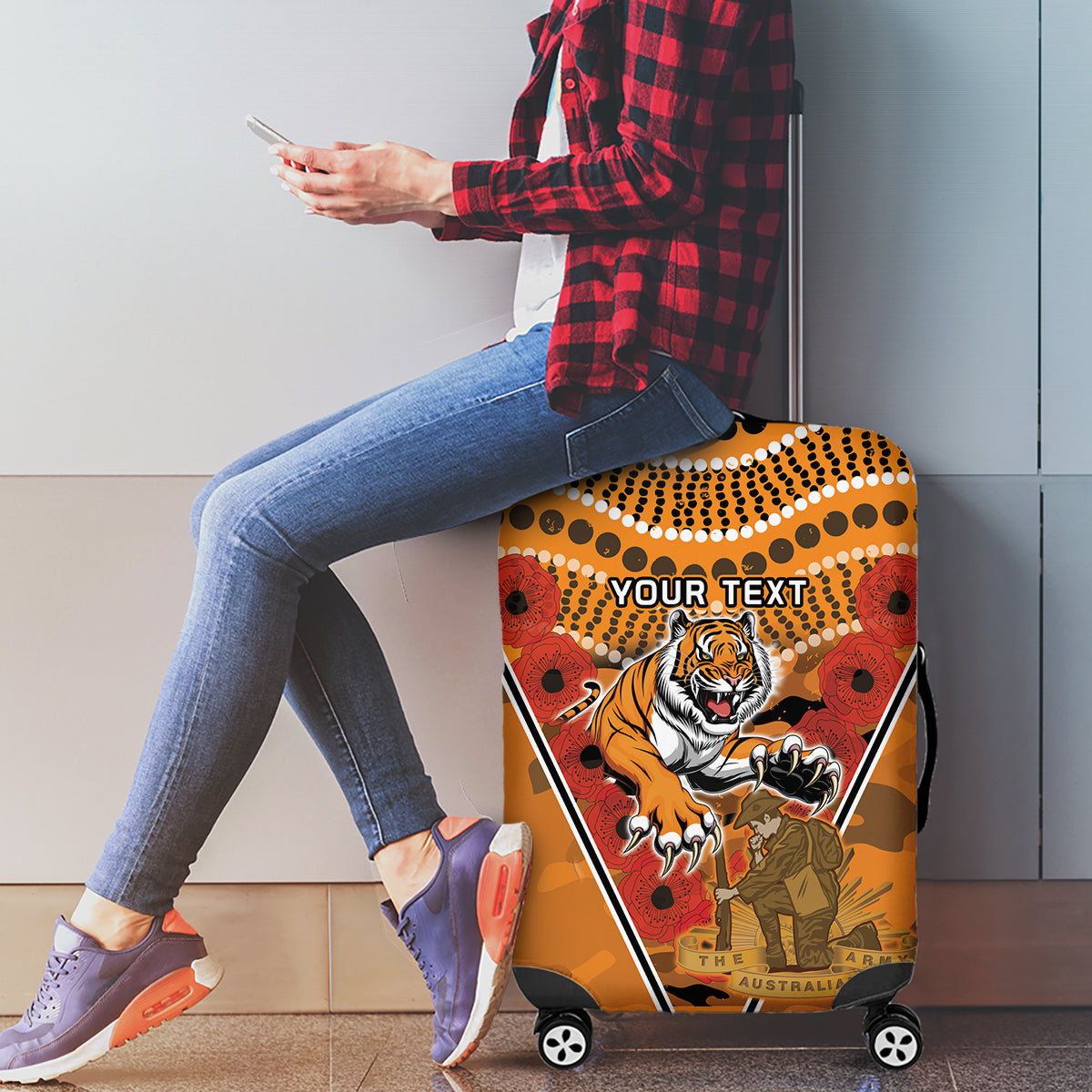 Custom Wests Tigers Rugby ANZAC Luggage Cover Aboriginal and Army Patterns