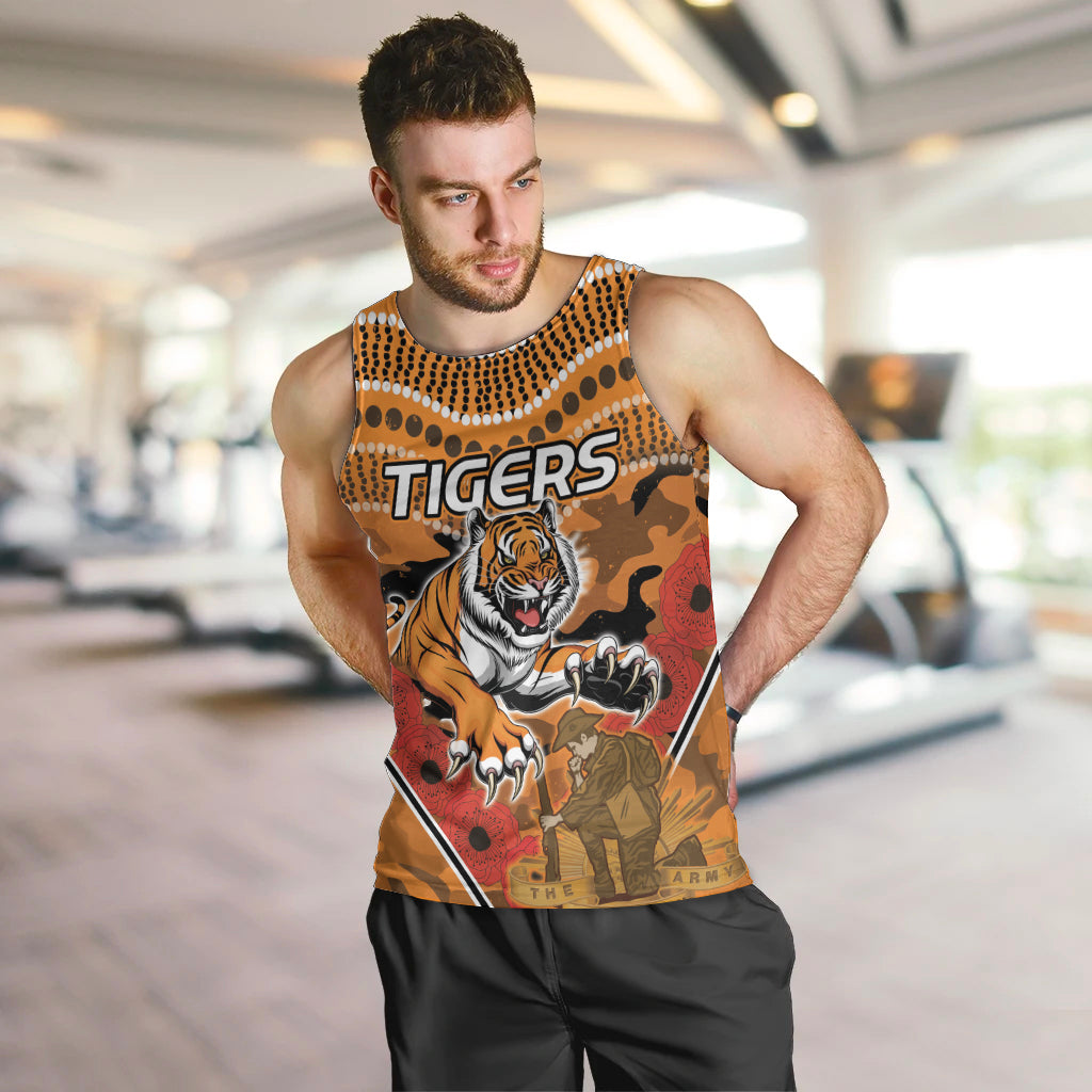 Custom Wests Tigers Rugby ANZAC Men Tank Top Aboriginal and Army Patterns