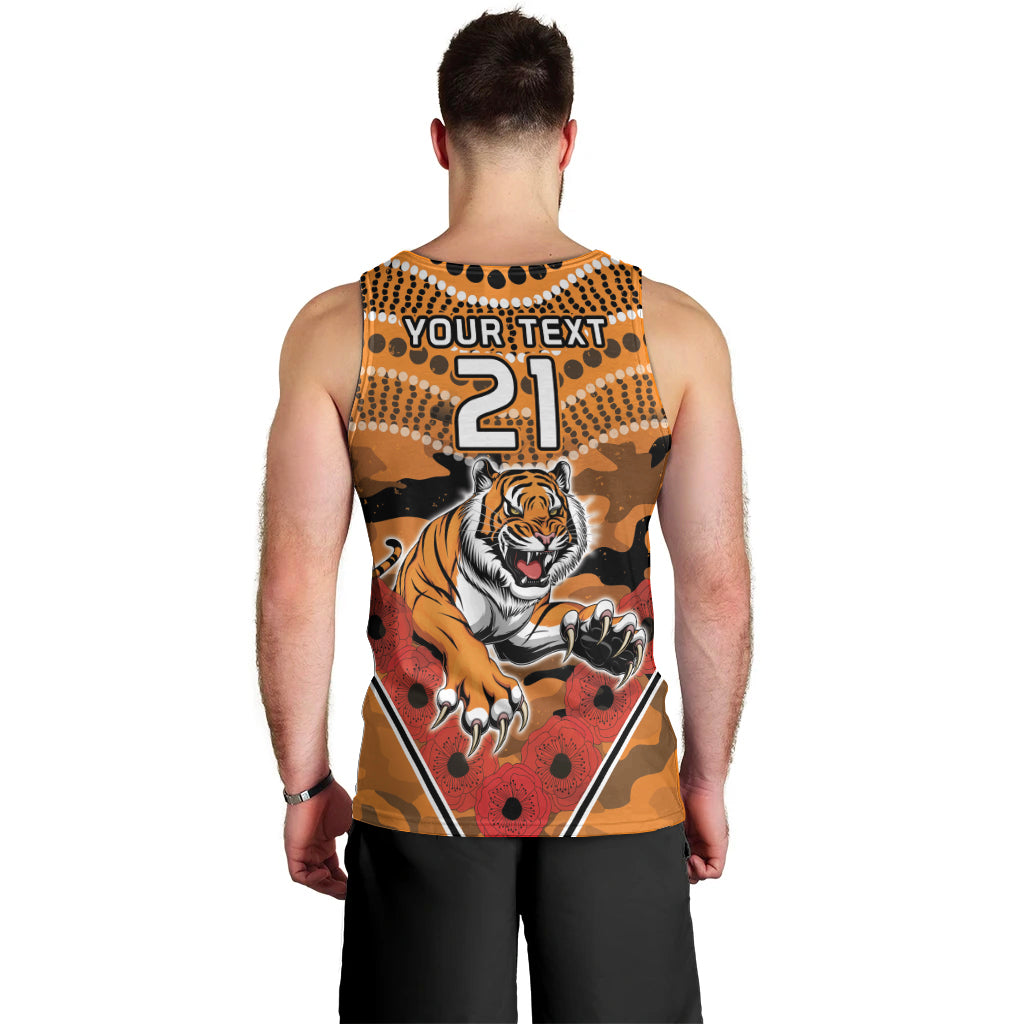 Custom Wests Tigers Rugby ANZAC Men Tank Top Aboriginal and Army Patterns