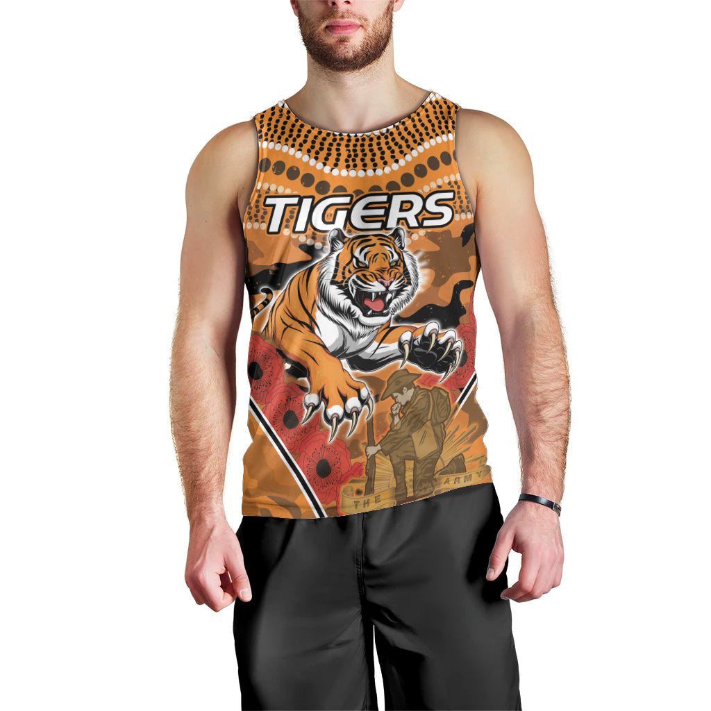 Custom Wests Tigers Rugby ANZAC Men Tank Top Aboriginal and Army Patterns