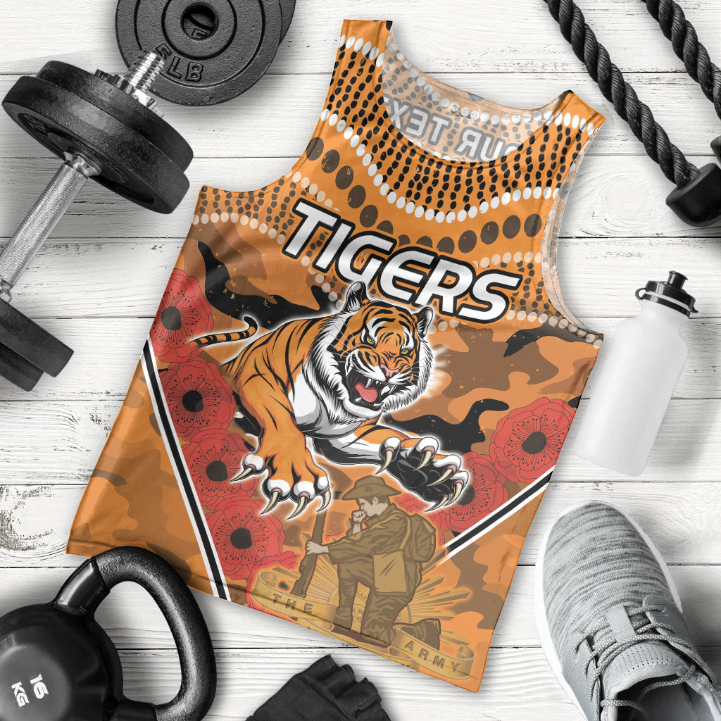 Custom Wests Tigers Rugby ANZAC Men Tank Top Aboriginal and Army Patterns