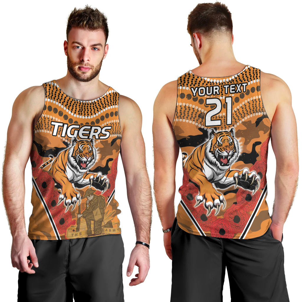 Custom Wests Tigers Rugby ANZAC Men Tank Top Aboriginal and Army Patterns