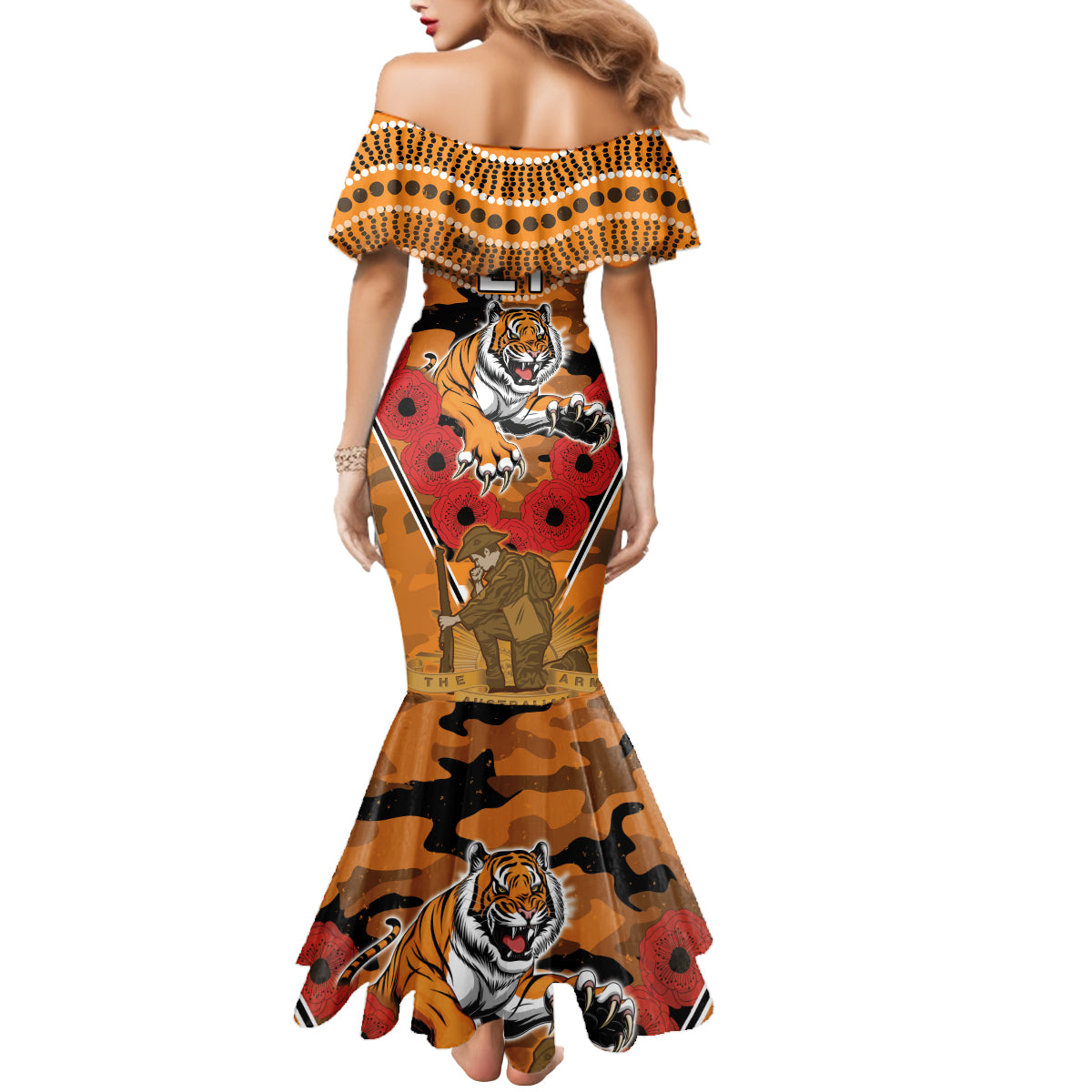 Custom Wests Tigers Rugby ANZAC Mermaid Dress Aboriginal and Army Patterns