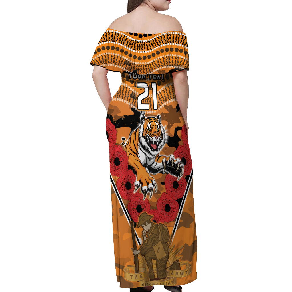 Custom Wests Tigers Rugby ANZAC Off Shoulder Maxi Dress Aboriginal and Army Patterns