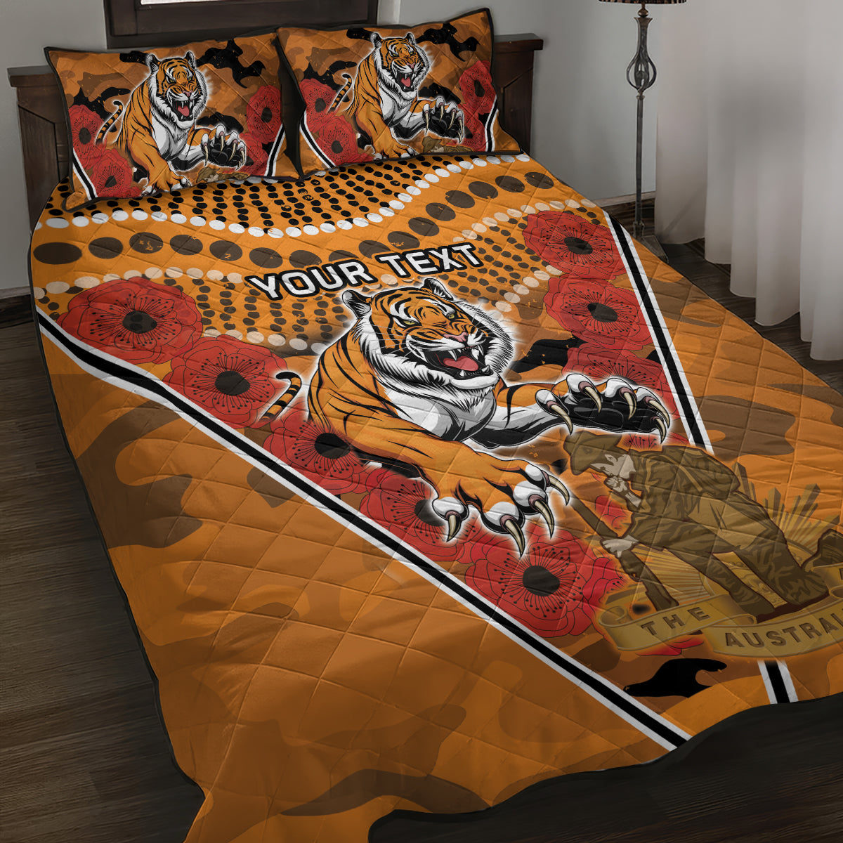 Custom Wests Tigers Rugby ANZAC Quilt Bed Set Aboriginal and Army Patterns