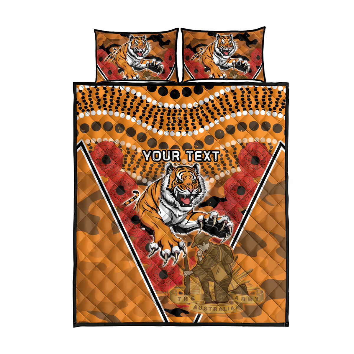 Custom Wests Tigers Rugby ANZAC Quilt Bed Set Aboriginal and Army Patterns