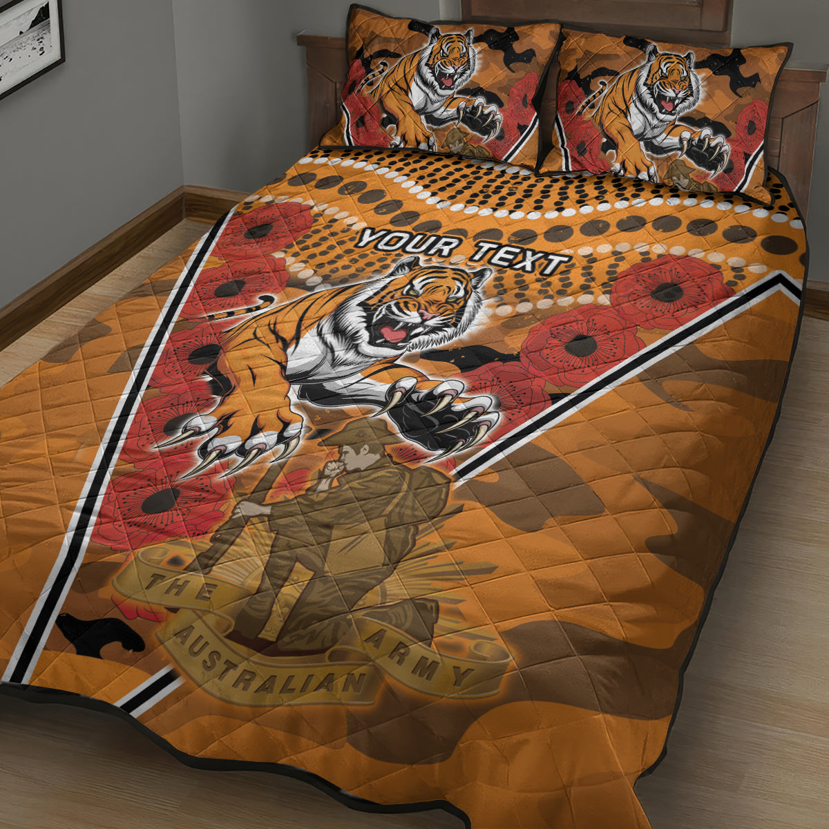 Custom Wests Tigers Rugby ANZAC Quilt Bed Set Aboriginal and Army Patterns