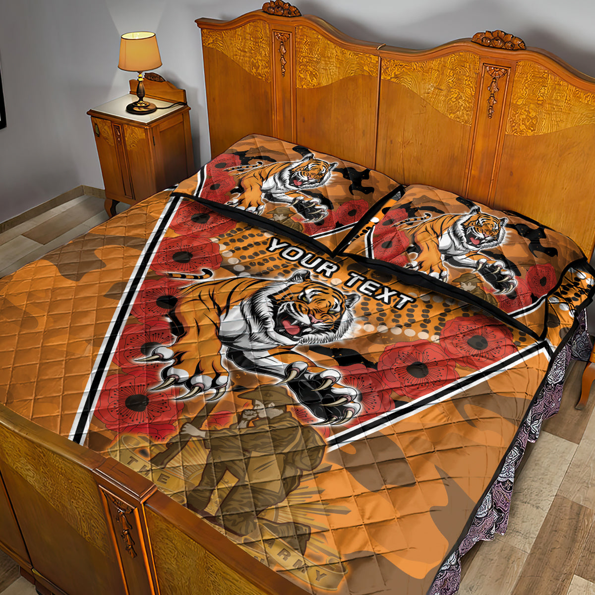 Custom Wests Tigers Rugby ANZAC Quilt Bed Set Aboriginal and Army Patterns