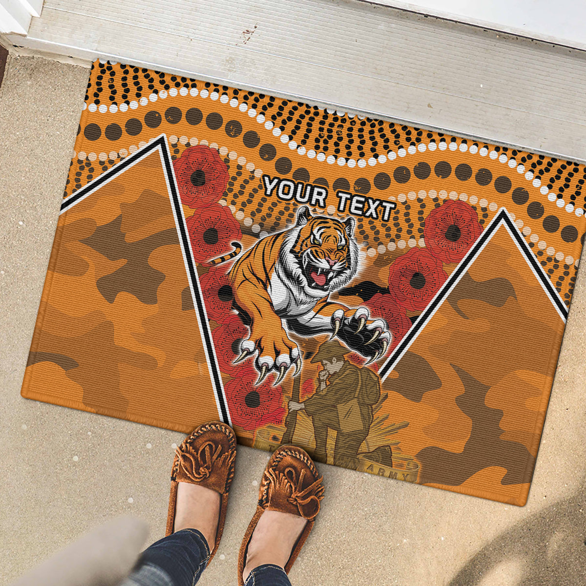 Custom Wests Tigers Rugby ANZAC Rubber Doormat Aboriginal and Army Patterns