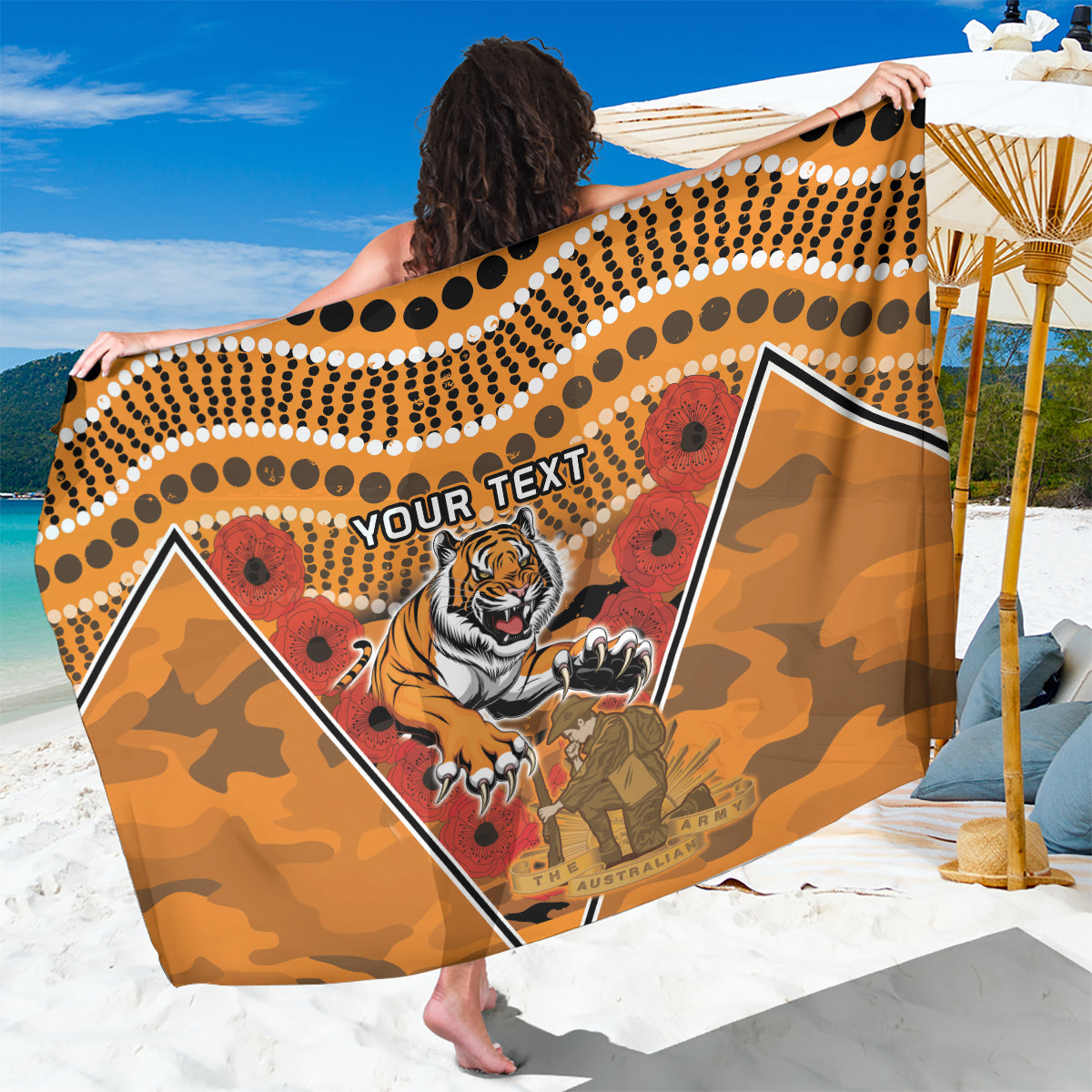 Custom Wests Tigers Rugby ANZAC Sarong Aboriginal and Army Patterns