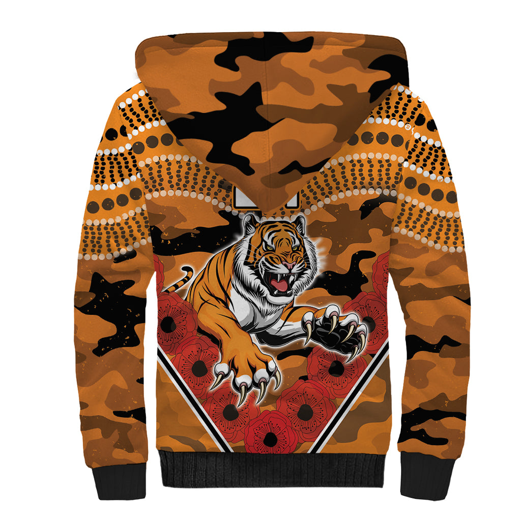 Custom Wests Tigers Rugby ANZAC Sherpa Hoodie Aboriginal and Army Patterns